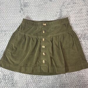 American Eagle Pleated Ruffle Corduroy Mini Skirt Size 2 Army Green Y2K Grunge